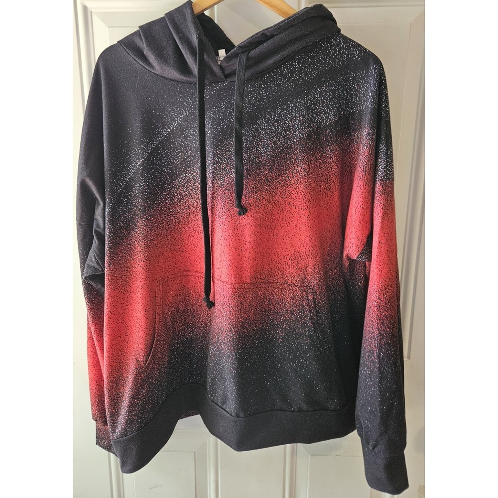 Womens 2XL Black‎ Red Ombre Hoodie Pullover Sweatshirt Kangaroo Pocket